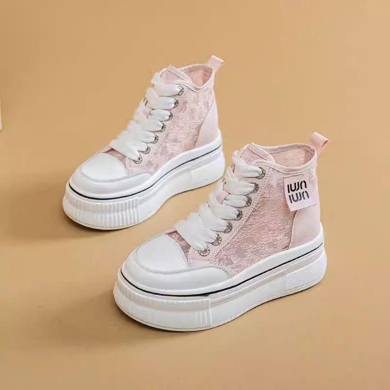 Footwear 2024 High Top Women's Shoes Mesh Breathable Platform Black Female New 39 Fashion A Shoe Spring Urban Autumn Y2k Trends