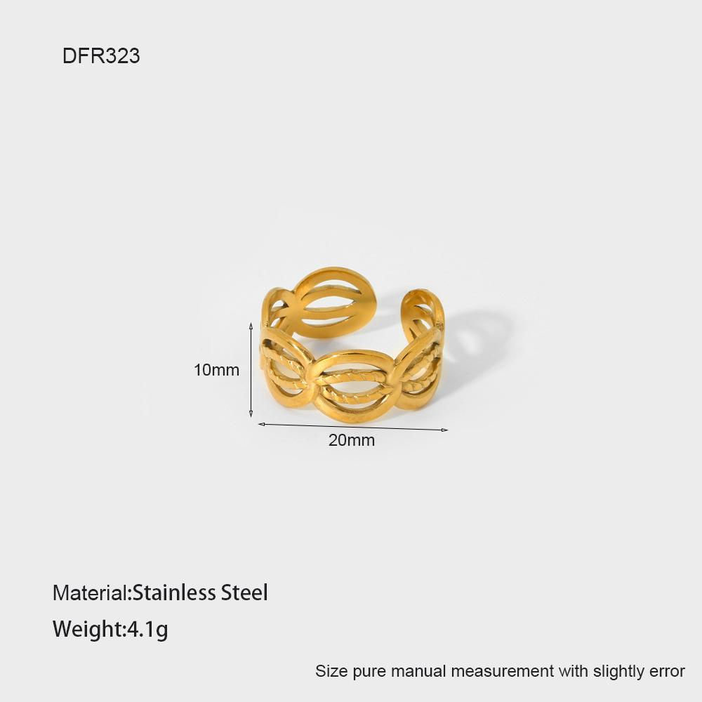 European and American hollow love irregular stainless steel open ring plain ring plated 18k gold geometric ring niche advanced