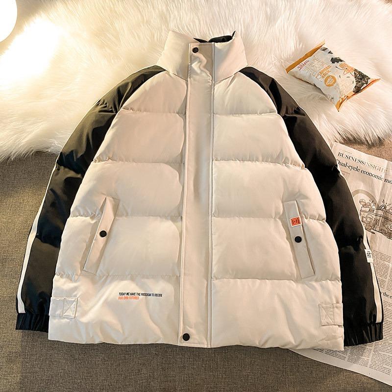 

2025 Хлопковая одежда Гонконгский стиль Мужской цветной блок Теплый топ Зимняя куртка Рабочая одежда Трендовая стеганая одежда L хаки