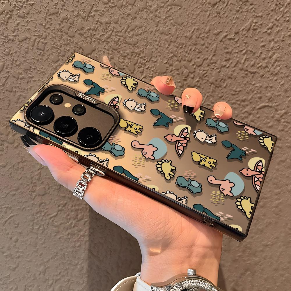 Cartoon Cute Dinosaurs Phone Case For Samsung Galaxy S25 Edge S24 S23 S22 S21 S20 Ultra Funda Silicone Silver Cover