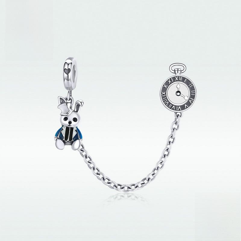 Sterling Silver S925 Rabbit Safety Chain DIY Bracelet Accessories