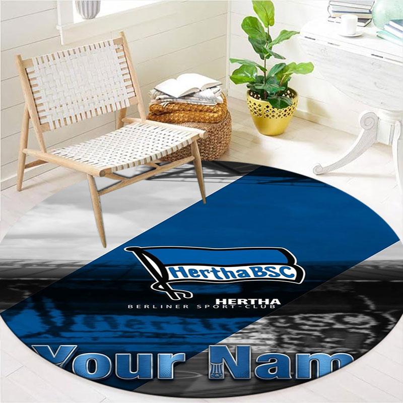Hertha BSC Custom Name Round Area Rug,Carpet Rug for Living Room Bedroom Sofa Playroom Decor,Non-slip Floor Mat