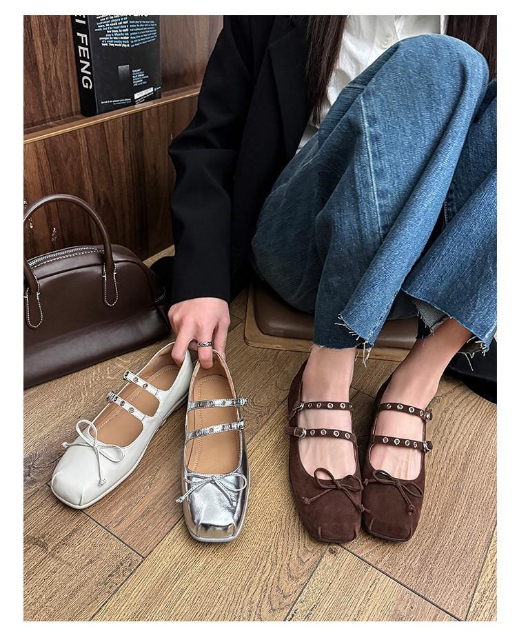 Giant soft bow shallow mouth single shoes 2025 spring sheepskin double breasted bow Mary Jane shoes