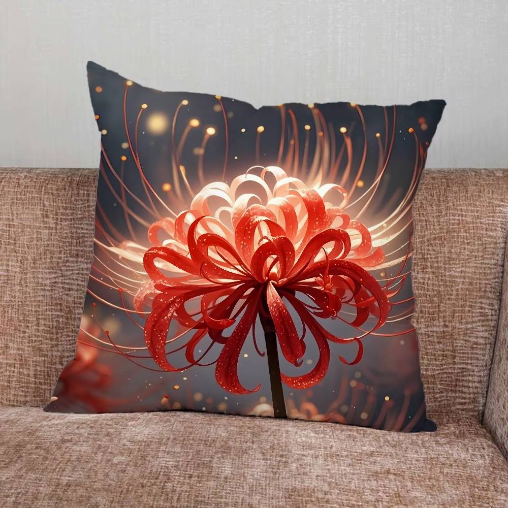 Spider Lily Pillow Case For Home Bedroom Car Office Decoration Living Room Sofa Cushion Cover Suitable