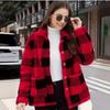 Winter Warm Jacket Women's Plaid Thick Plush Pocket Cardigan Button Jackets