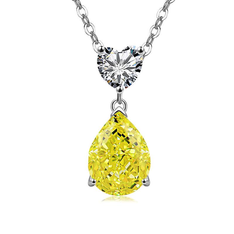 Jewelry Temperament Warm Sun Water Drop Necklace Ice Flower Cut Zirconium Platinum Plated 925 Silver Pendant Necklace