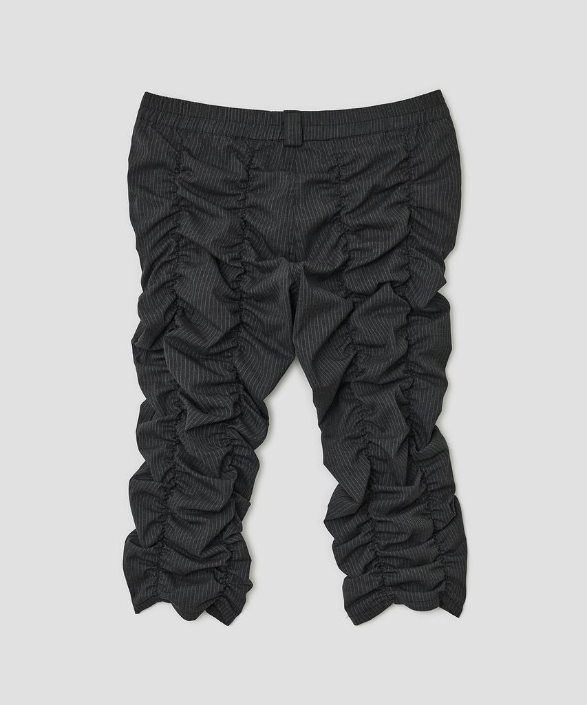 Taibseobiseu Shirred Texture Capri Pants [Charcoal]