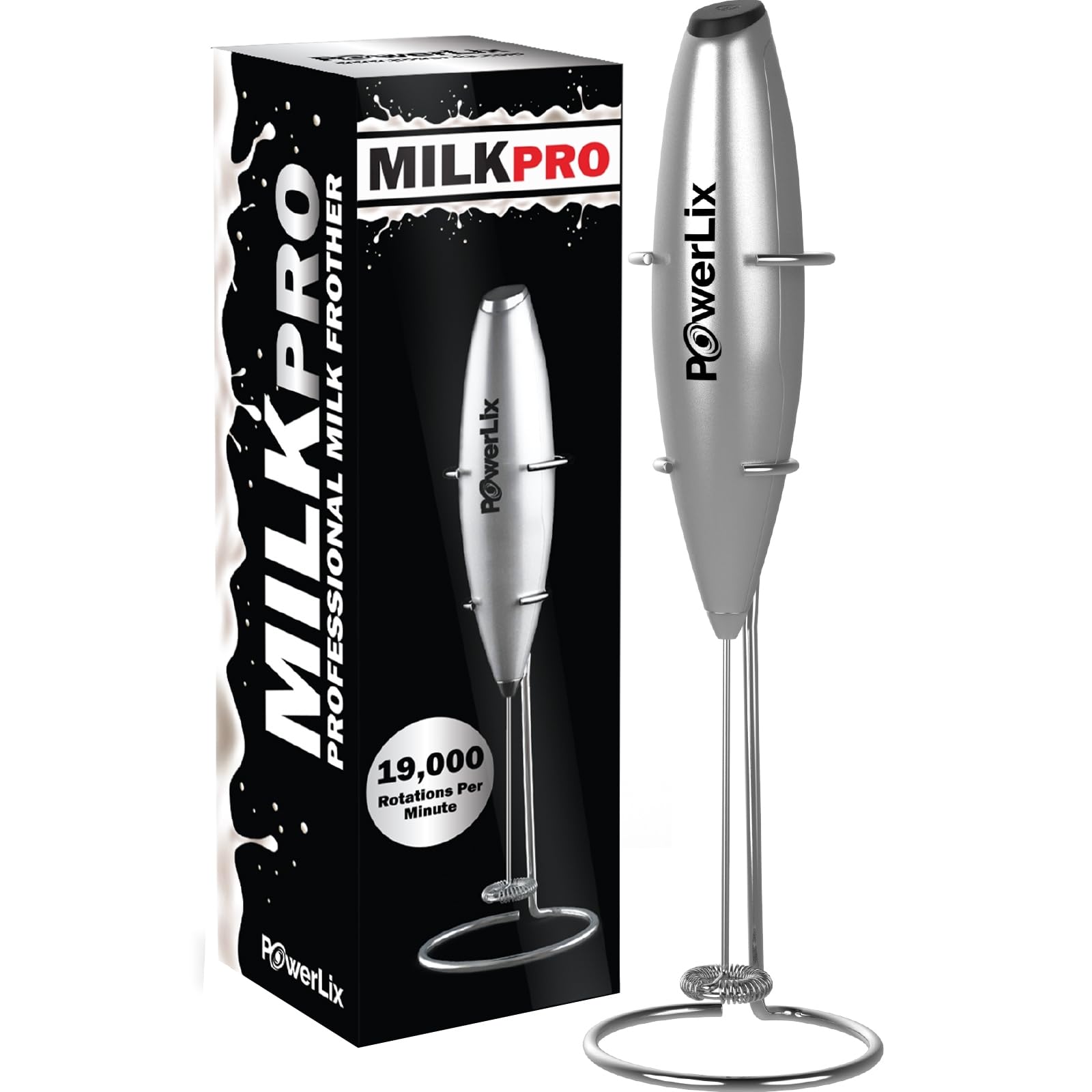 

PowerLix Milk Foamer Milk Frother Creamer Electric Mini Small Ultra Light Quiet Hand Mixer (Silver) срібний