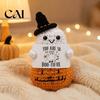 Warm Hearted Gift for Students Hand Knitted Halloween Ghost Ornament, Crochet Plush Doll with Cute Desk Ornament Encouragement Card, Desktop