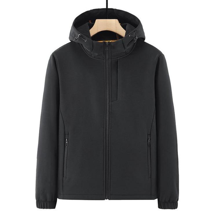 Men Windproof Waterproof Velvet Soft Shell Jacket Autumn Winter Thick Top Single Layer Assault M чёрный