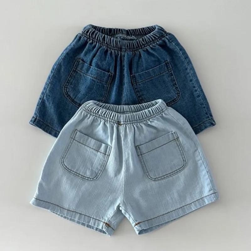 Korean Version of Short Sleeved Denim Shirt + Shorts Set for Boys and Girls Summer Fashionable Two-piece Set