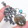 Natural Labradorite, Topaz 925 Sterling Silver Jewelry Pendant 2.92" AP-14072