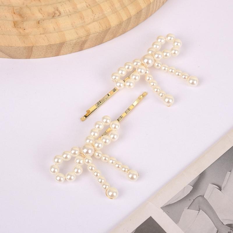 Fashionable Bow Hair Clip Simple Bowknot Hairpin Imitation Pearls Bow Barrettes Elegant Accessories for Women Girls