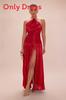 Metalic Sheen Elegant Sleeveless Backless Dress With Slit For Party And Evening Wear