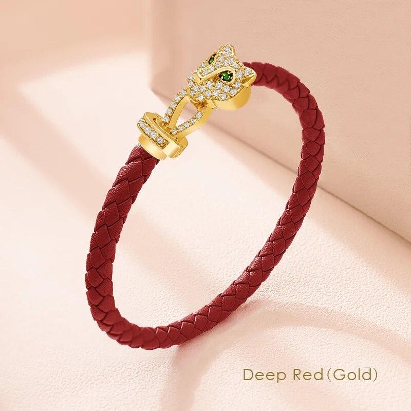 Bracciale in Corda Lavorata a Maglia con Fibbia a Ferro di Cavallo per Donna, Set con Squisiti e alla Moda Gioielli Zirconi Regalo