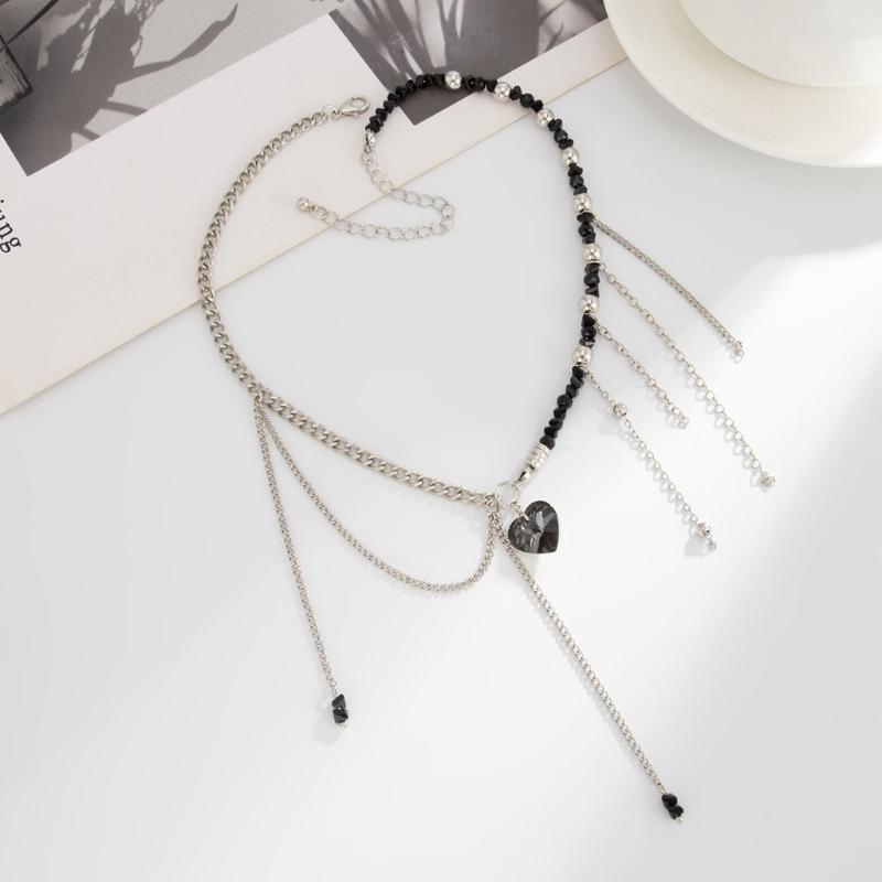 Lightweight Acrylic Bead Necklace Featuring Elegant Heart Tassels Design Ideal For Sensitive Skin All Day Use Parties