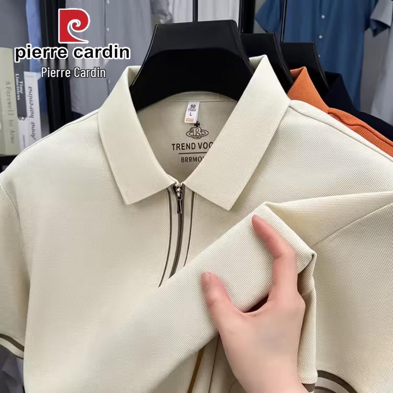 Pierre Cardin Men's Zipper Lapel Short Sleeve Polo T-Shirt