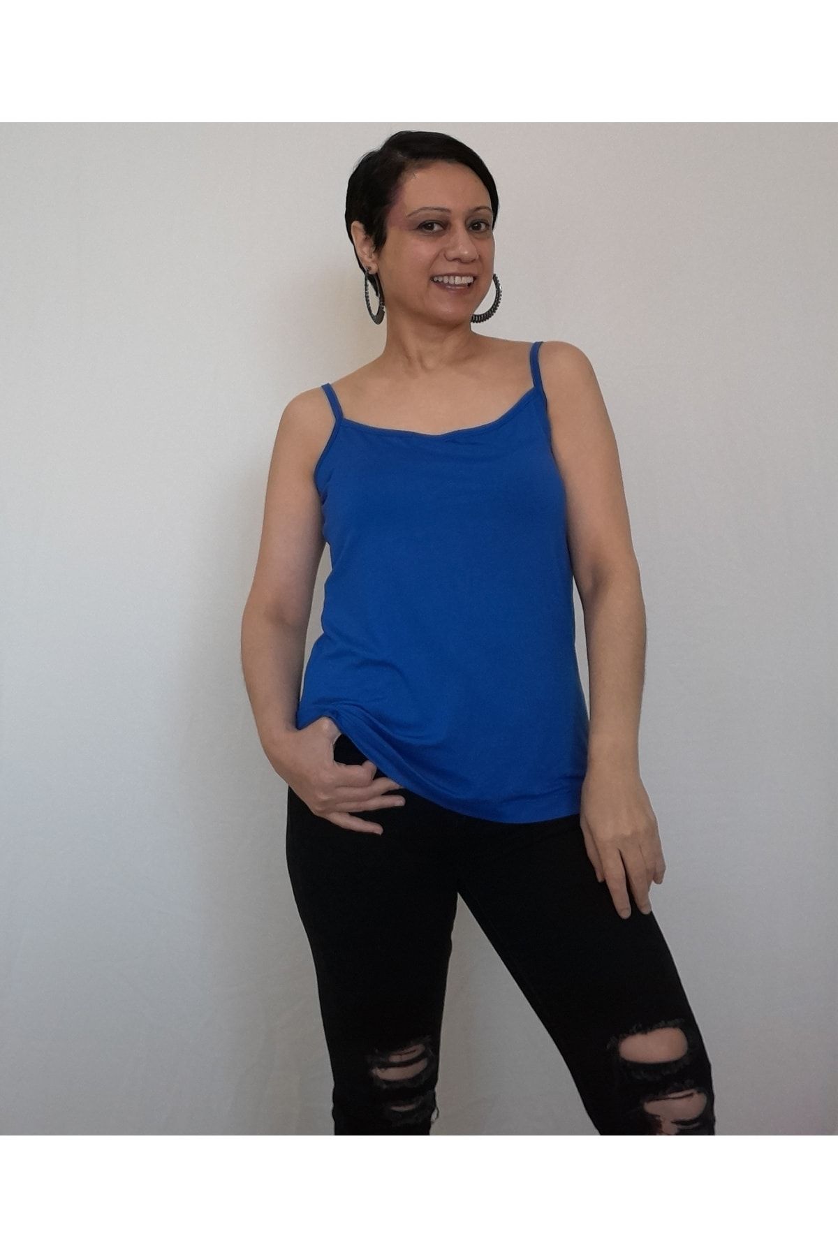 

Women s Style Big Size T-Shirt Civit Blue Thread Strap Combed Cotton Viscose T-Shirt