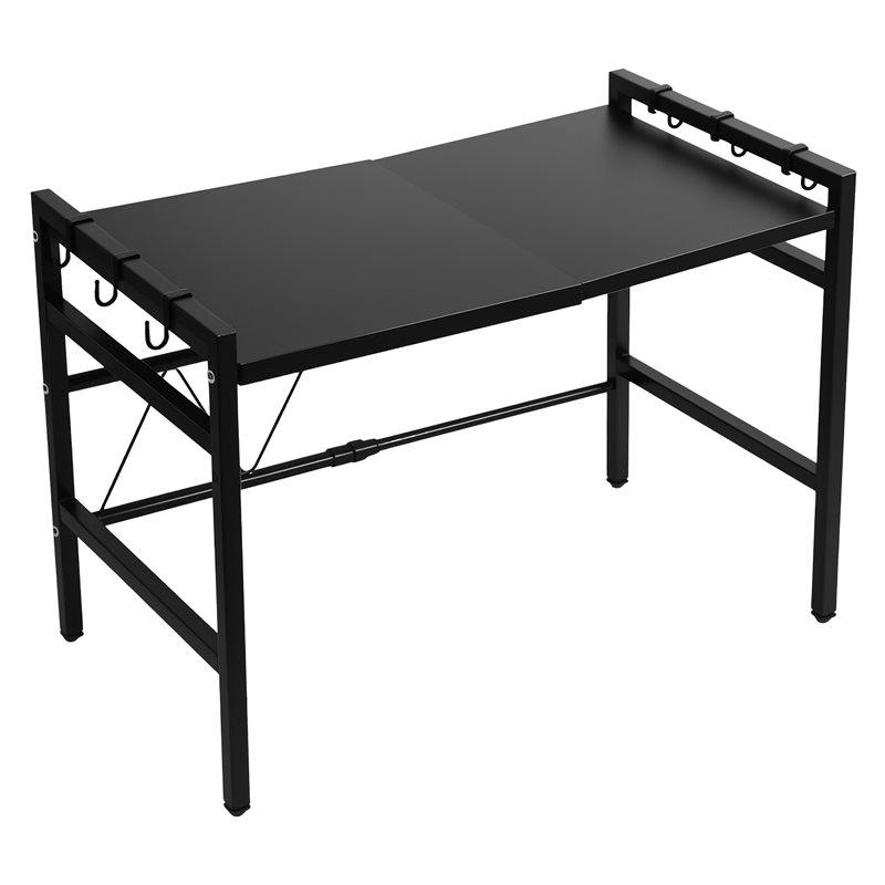A34R Microwave Shelf 3-Tier Extendable Worktop Shelves With 6 Hooks, Kitchen Shelf, Spice Rack