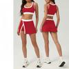 Women's O Neck Sleeveless Color Block Sports Bra Split Hem Skort 2 Piece Tennis Outfit Quick Dry Athletic Workout Skirt Set