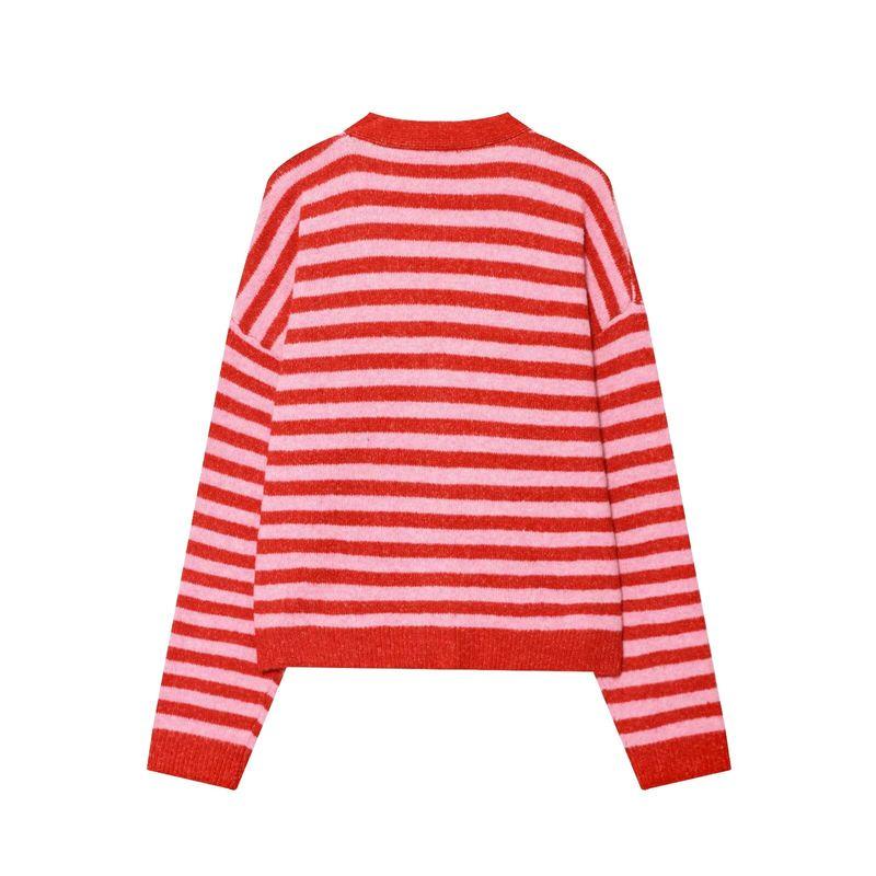 Za New Fall Women's Clothing 2025 Fashion Wind Stylish Fashion V Neck Stripes Loose Knitted Cardigan Outwear