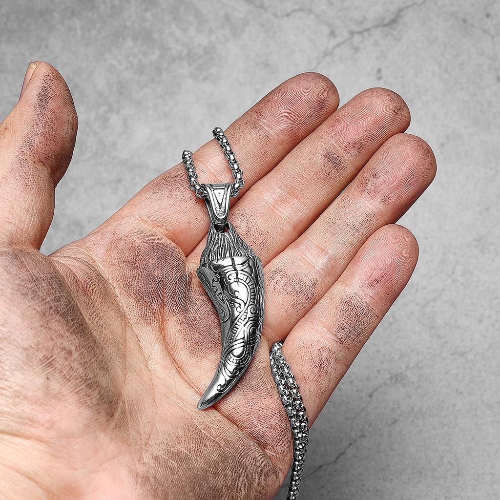 Carved Wolf Teeth Men Necklaces With Pendant Stainless Steel Jewelry For Male Women Punk Hip Hop Accessories Gifts