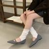 French High-end Woolen One-word Mary Jane Shoes 2025 Spring and Autumn New Flower Buckle Commuter Thick Heel Shoes