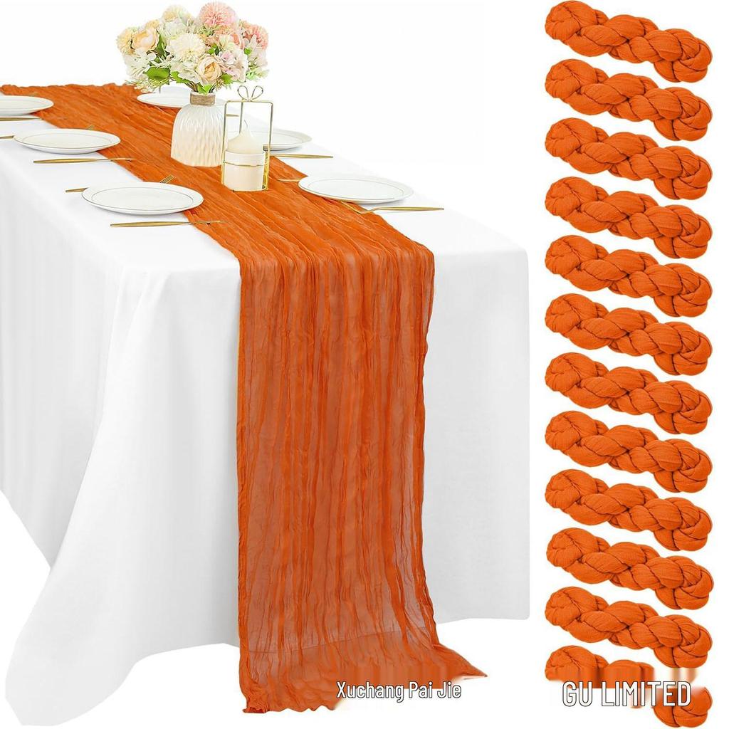 Bali Bohemian Crinkled Gauze Table Runner – Semi-transparent Twist, Festival Wedding Style.