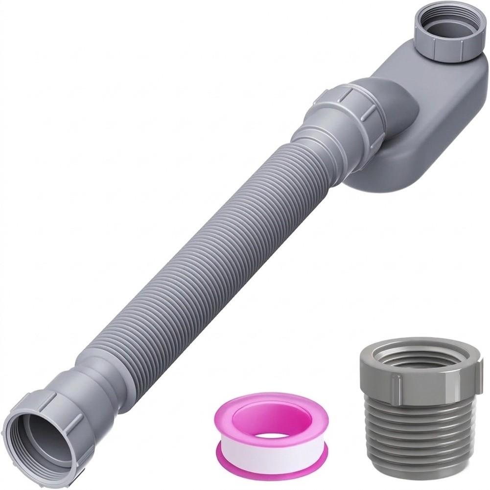 Low Profile Drain Pipe Kit with Flat P Trap for Freestanding Bathtub RV Flexible Bendable Polypropylene 12-33.5 Inch