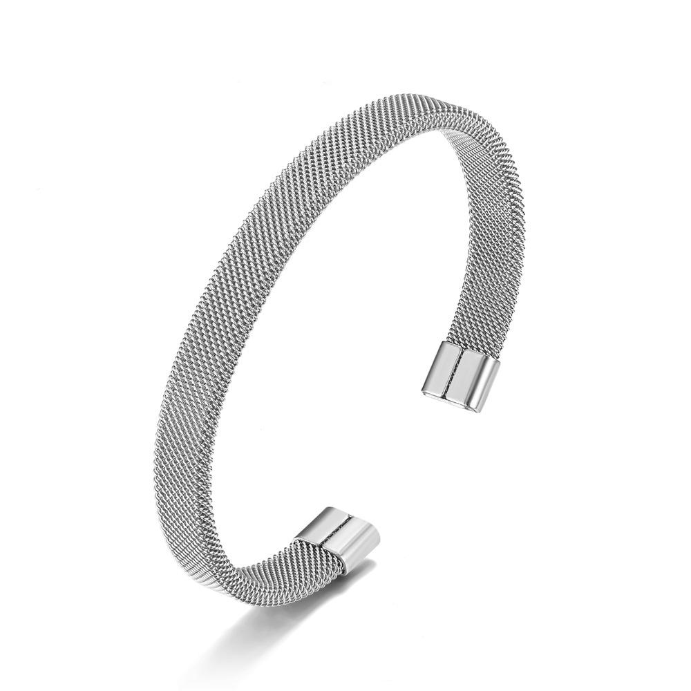 Stainless Steel Niche Wire Mesh C-Shaped Opening Bracelet Fashion Jewelry Gift for Women And Men