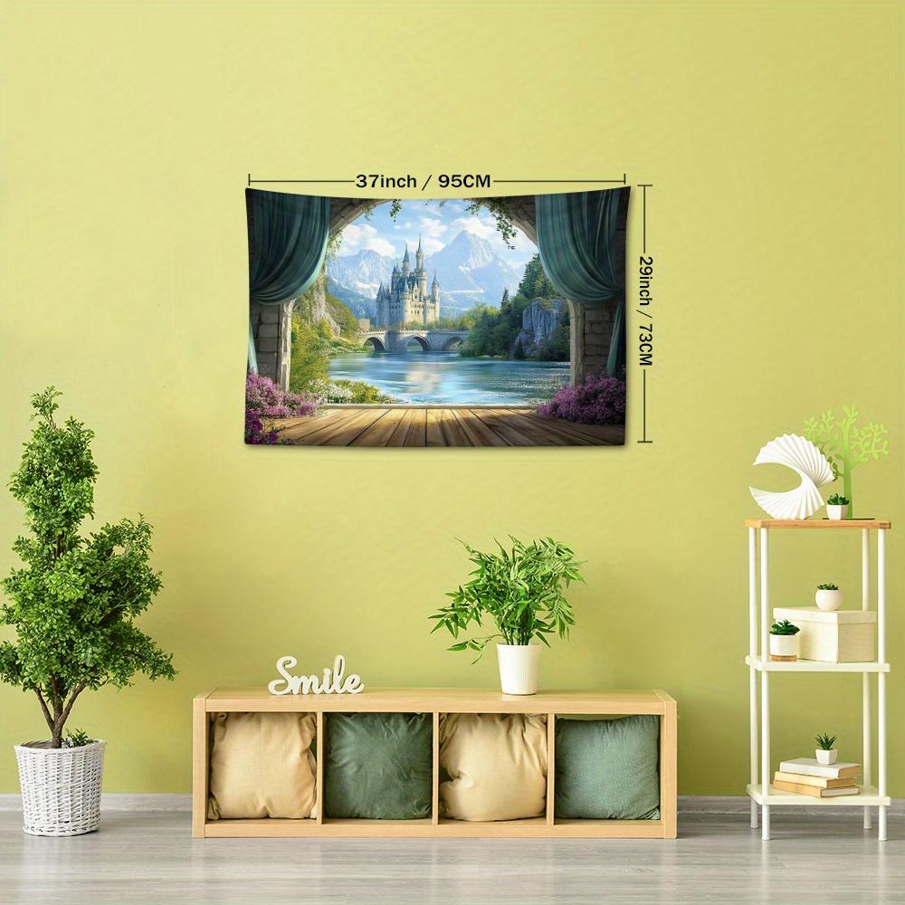1pc Fantasy Castle Landscape Print Tapestry, European Fairy Tale Style Bohemian Home Decor for Living Room or Bedroom, Holiday Gift with Free Installa