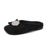 Fashion Square Head Shallow Mouth Cow Suede Slippers Summer New Baotou Crystal Buckle Soft Sole Anti-slip Wear-resistant Flat Shoes