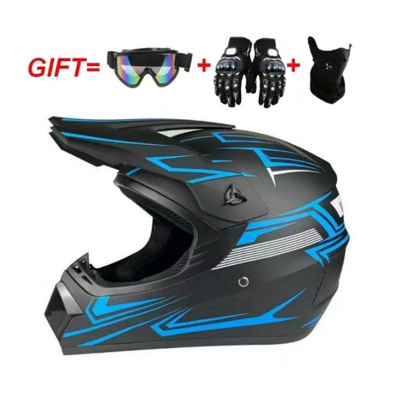 Full Face Motorcycle ATV Dirt Bike Karting Helmet ABS Universal Seasonal Riding Gear With Visor Mask Gloves