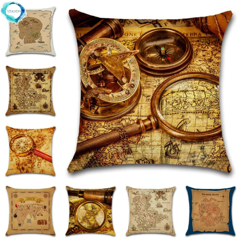 Monika Chen Unisex Pirate Treasure Map Magnifier Print Decorative Cushion Cover Polyester Throw Pillow Cover Bedside Cushion Pillowcase 45X45cm