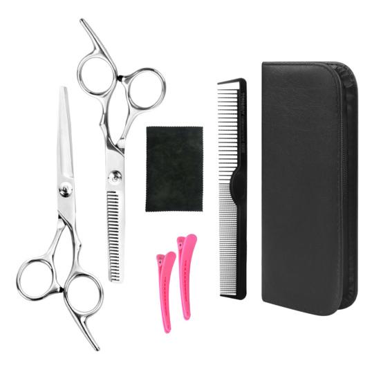 1 Set Hair Cutting Scissor Kit with Case Professional Salon Barber Stainless Steel Hairdressing Thinning Shears Comb Hair Clips Cleaning Cloth Set