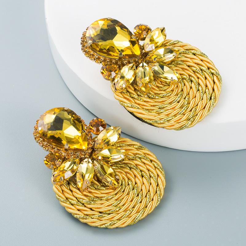 Personalized Design Large Water-drop Colored Glass Crystal Elastic Rope Woven Earrings for Women, Ear Pendants.