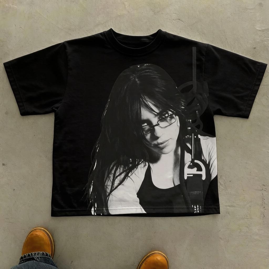 

Summer Vintage Unisex Women Graffiti Billie Eilish Print Short Sleeve Cotton TShirt Unisex Women Casual Retro Y2K Tee Fashion Tops S