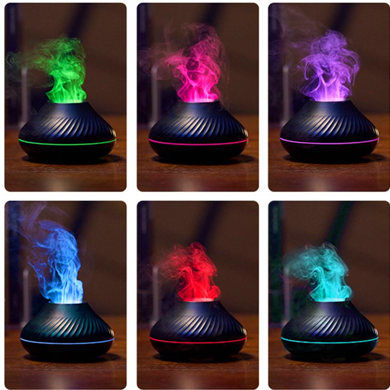 Flame Aroma Difuzér Zvlhčovač vzduchu Domácí Ultrazvukový Mist Maker Fogger Difuzor esenciálního oleje S led barevnou Flame Lamp Purifier