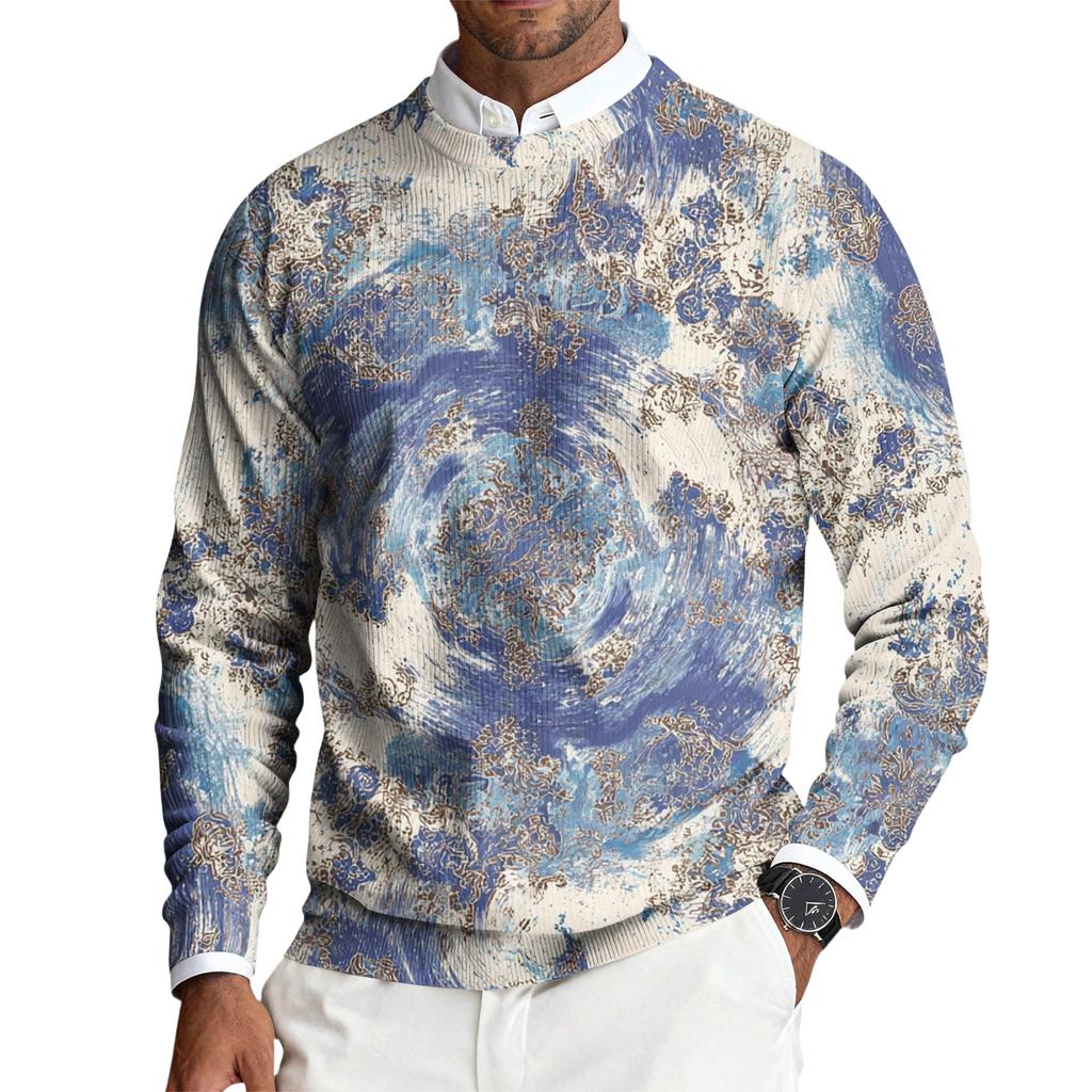 Herren Rundhals Langarm Rippstrick Pullover