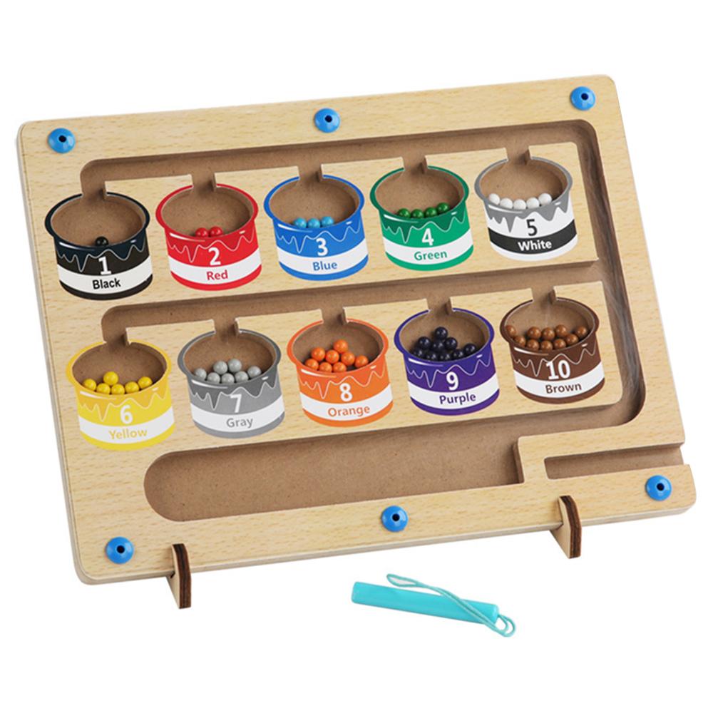 Wooden Magnetic Colorful Beads Number Maze Counting Game Kids Color Recognition Educational Toy A
