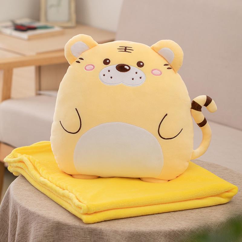 Cute Cartoon Lion & Dinosaur 2-in-1 Pillow Blanket for Car, Office, or Nap