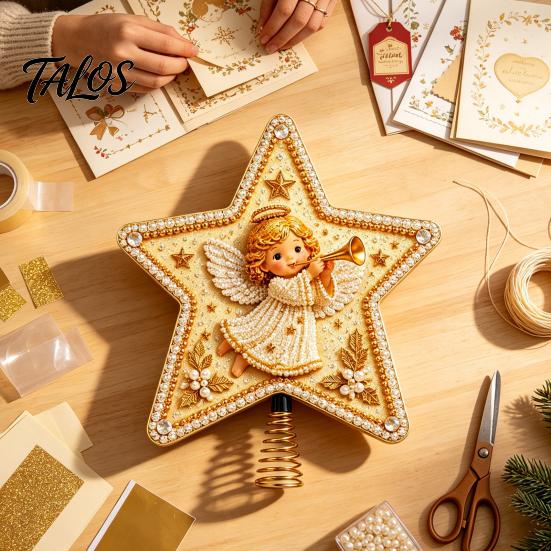 Unique Christmas Tree Accessories DIY Topper Star Kit with Faux Pearl & Rhinestone Materials, Santa Snowman Reindeer Festive Home Ornament Making