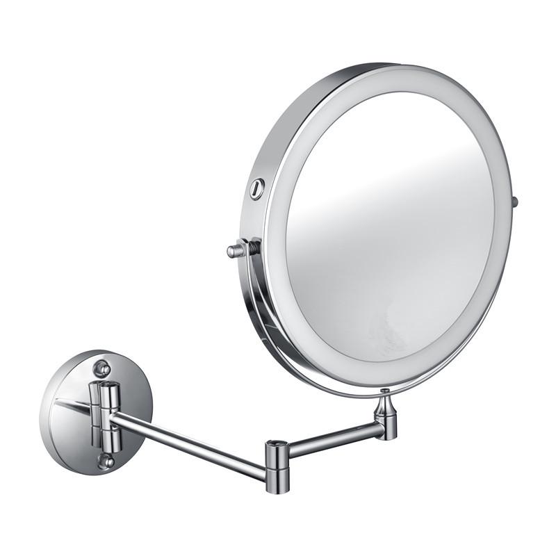 8" Wall-Mounted Folding LED Vanity Mirror - Double-Sided, Lighted, Magnifying for Bathroom Makeup