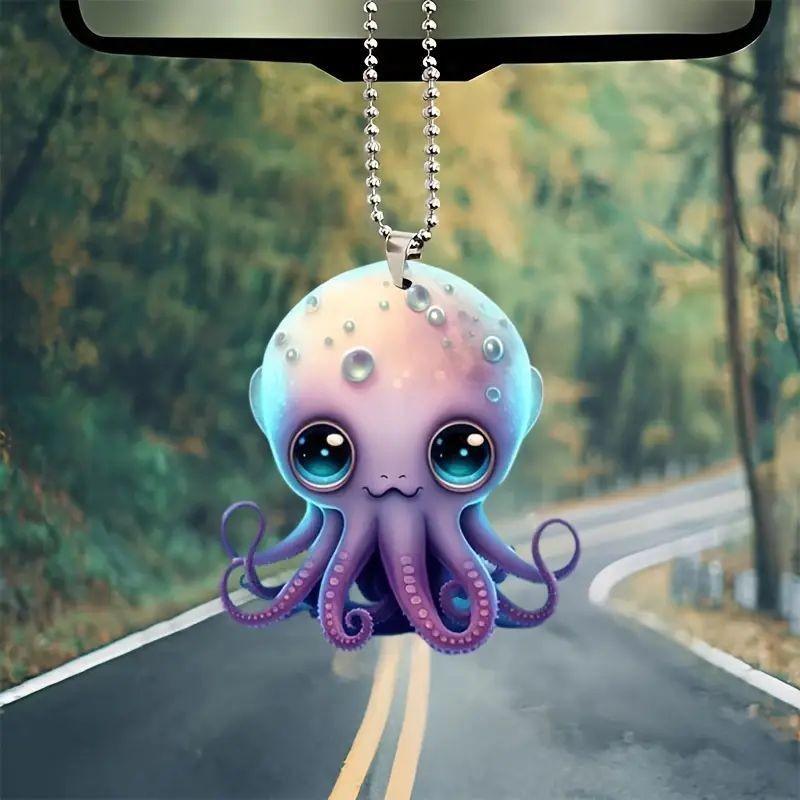 Cute Acrylic 2d Octopus Car Decoration Hanging Pendant For Christmas Tree Backpack Keychain