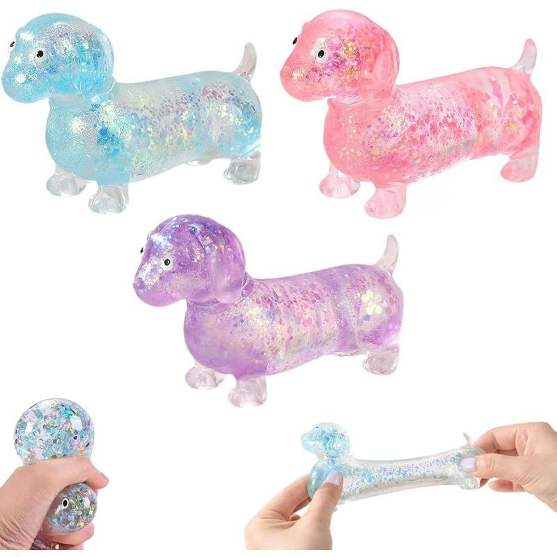 Cute Dachshund Squishy,Sparkly Squishy Sausage Dog, Ultra-Soft Mini Stress-Relieving Rainbow Touch Weiner Dog