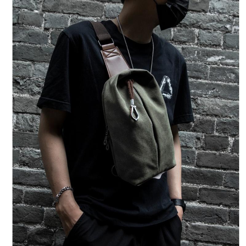 Men Canvas Chest Bag Large Capacity Crossbody Bags Retro Shoulder Bag Casual Student Messenger Bag