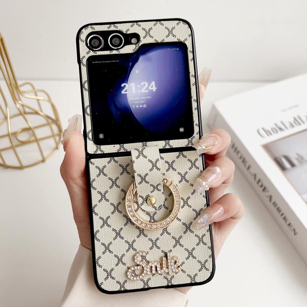 Módní roztomilý usměv zápěstní pásek pouzdro na telefon pro Samsung Galaxy Z Flip 5 4 3 Z Flip3 zflip4 5G kryt pouzdra z umělé kůže