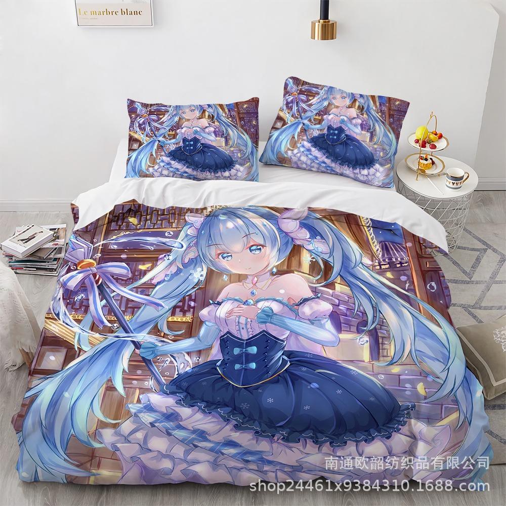 Hot Anime beautiful girl Hatsune Miku Balinese Duvet Cover Set Bedding with 1-2 Pillowcases Room Teens Bedroom Decor Fans Gift