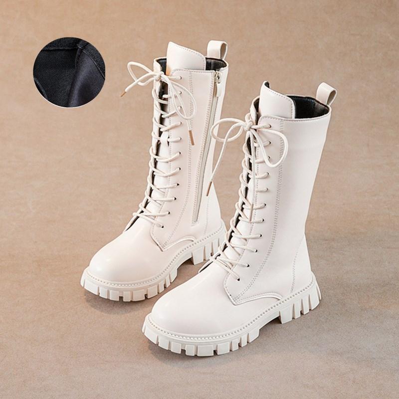 Kids Girls Mid-calf Boots Black Narrow Band Non-slip 2024 Solid Color Princess Catwalk Shoes Children Versatile Free Shipping