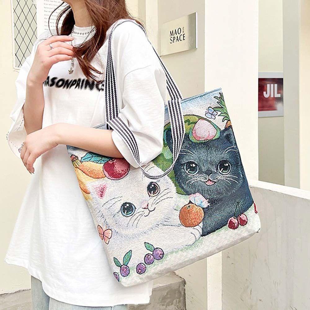 Embroidery Ethnic Style Handbag Large Capacity Animal Shoulder Bag  Grocery Handbags